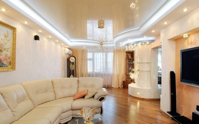 lighting in the living room with stretch ceilings