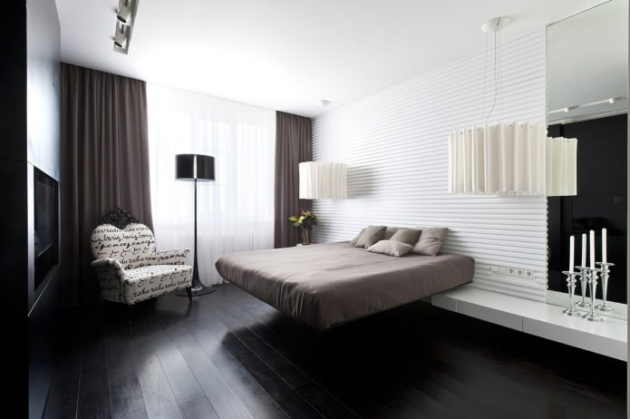 Black laminate in the interior of the bedroom
