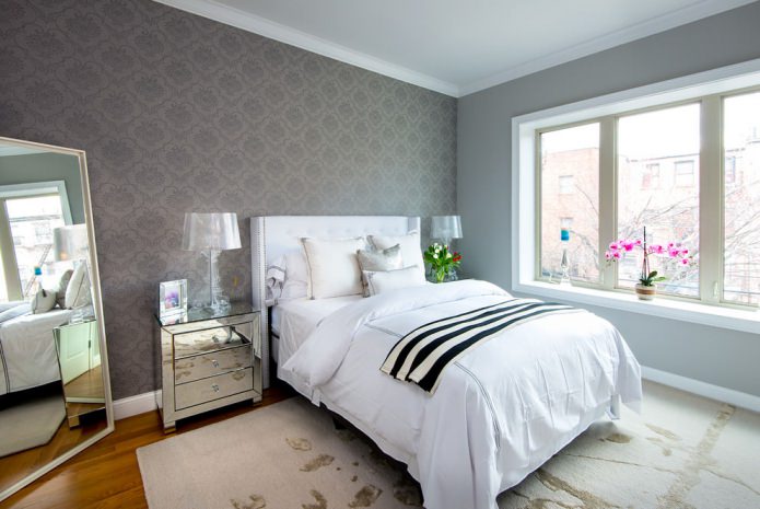 Gray walls in the bedroom in the Scandinavian style