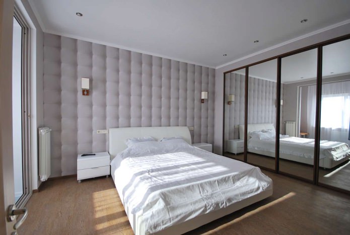 graue Tapete mit 3D-Effekt im Schlafzimmer