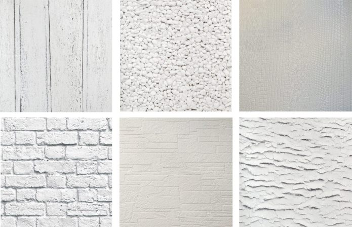 white wallpaper imitating various materials