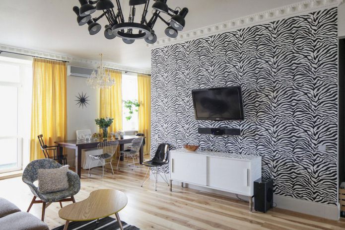 Black and white wallpaper pattern imitating zebra skin