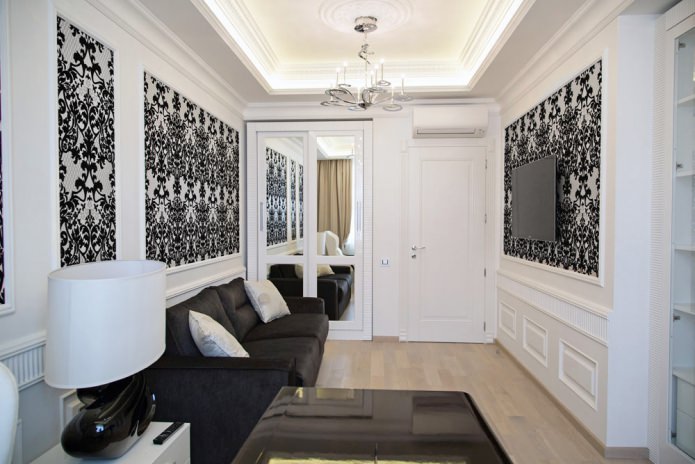 kombinierte Schwarz-Weiß-Tapete im Wohnzimmer