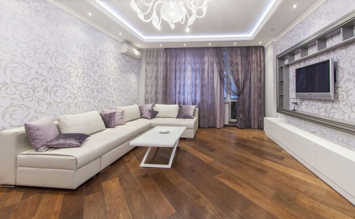 white wallpaper in living room design