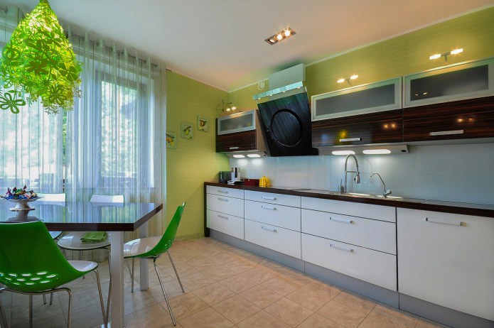 kitchen design with green wallpaper