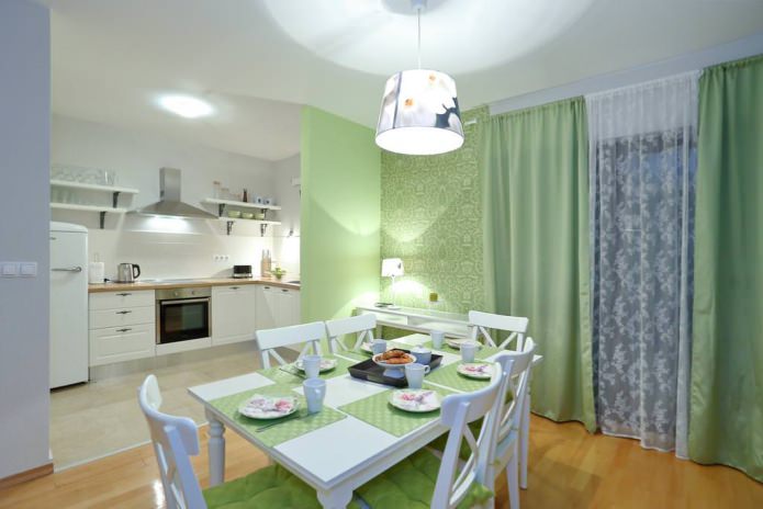 green wallpaper in kitchen design
