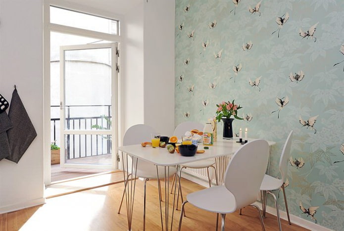 mint wallpaper in Scandinavian style kitchen design