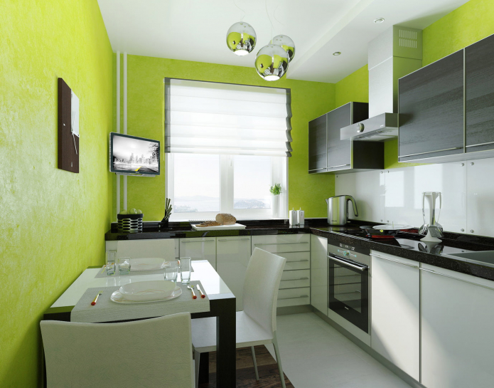 világos zöld konyhabelső modern stílusban