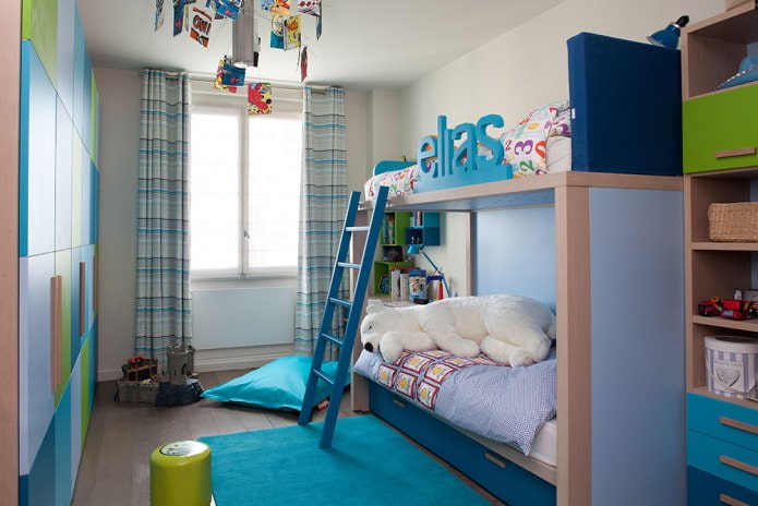 szoba két gyermek számára kék színben