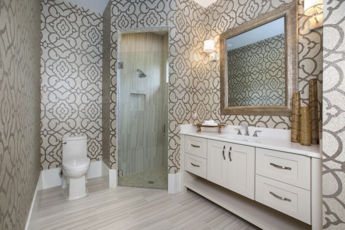 wallpaper with ornament in the bathroom