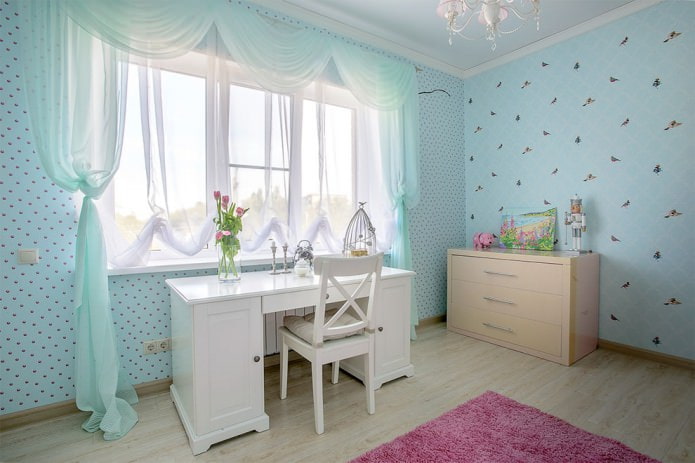 white and turquoise tulle in the nursery