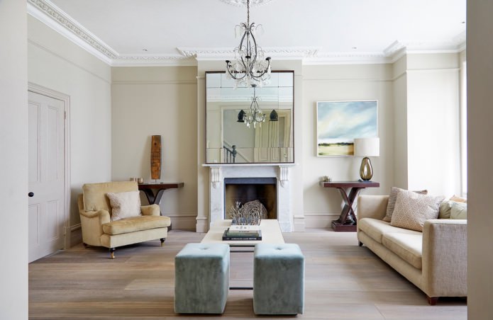 large mirror on the fireplace