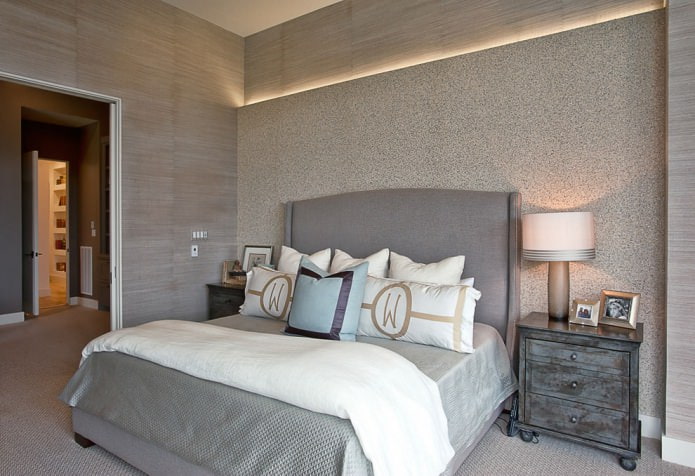 gray wallpaper in bedroom design