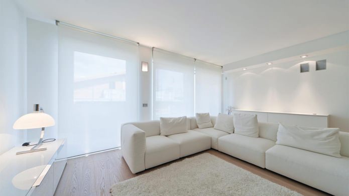 roller blinds in the interior of a white living room