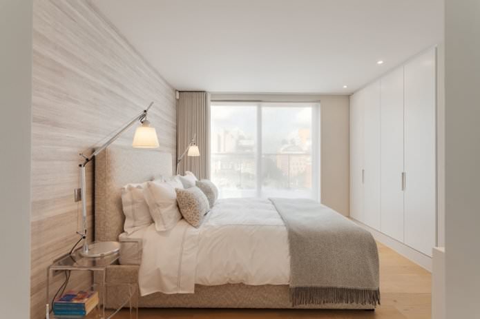 beige wallpaper in a modern bedroom
