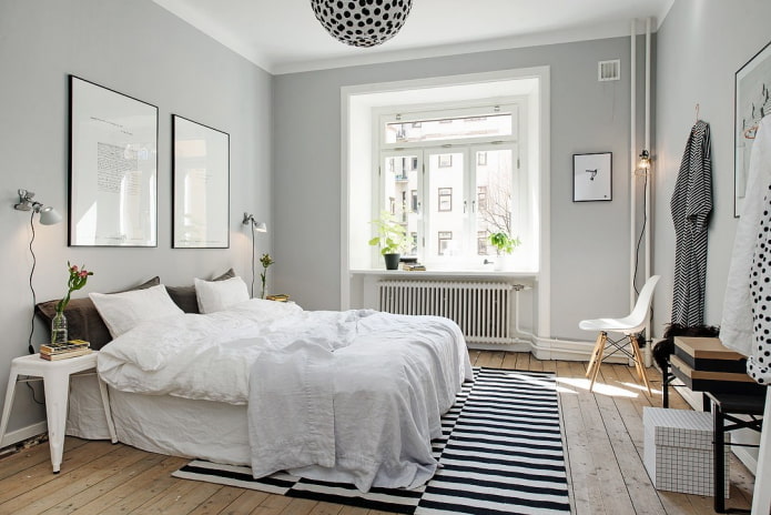 Скандинавски ентеријер спаваће собе у светлим бојама