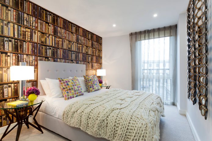 3D wallpaper with books in the bedroom