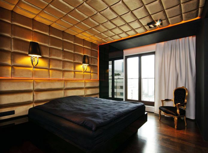 gold soft panels in the bedroom