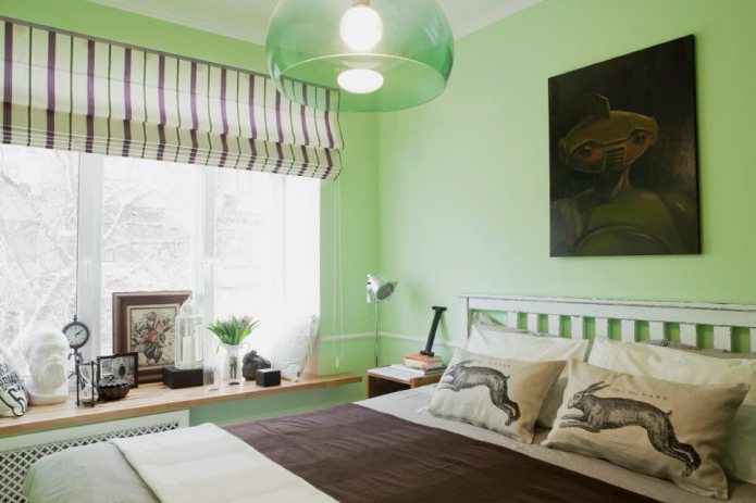 светло зелени зидови у спаваћој соби