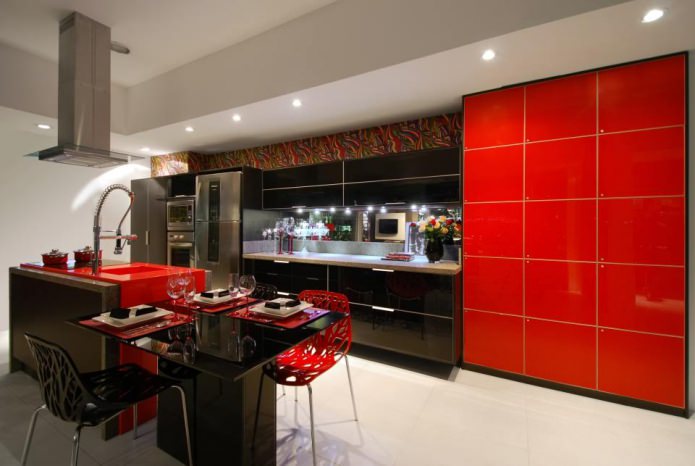 Black and red set in the kitchen