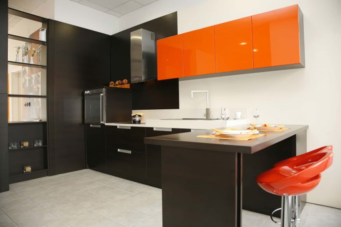 Black and orange set with a bar counter