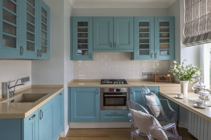 kitchen with blue set