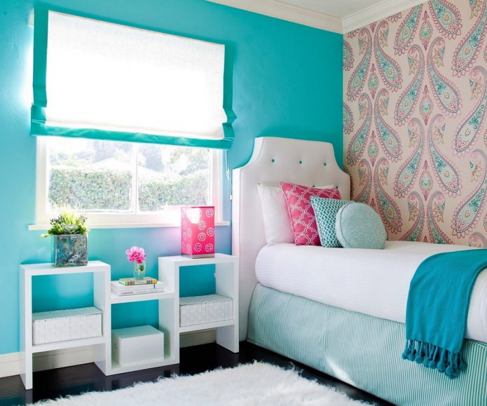 Pink and blue interior of a children's room