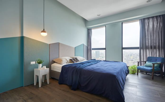 modern hálószoba kék színben