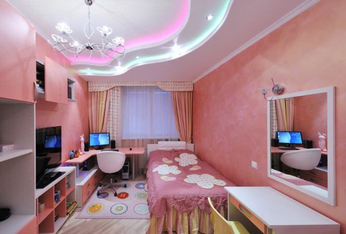 Stretch ceiling in the nursery for a girl