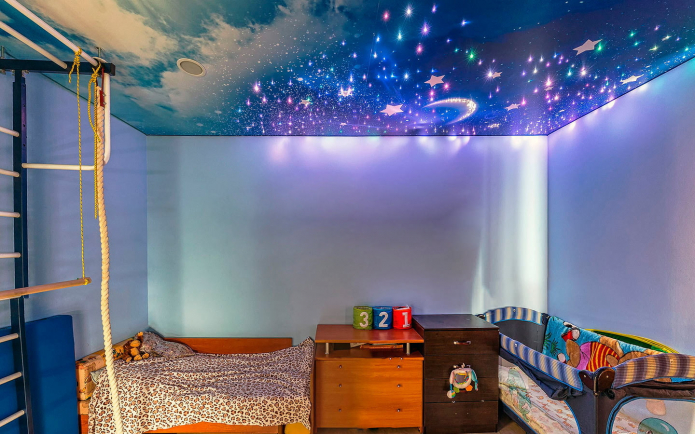 the starry sky on the ceiling in the child's room