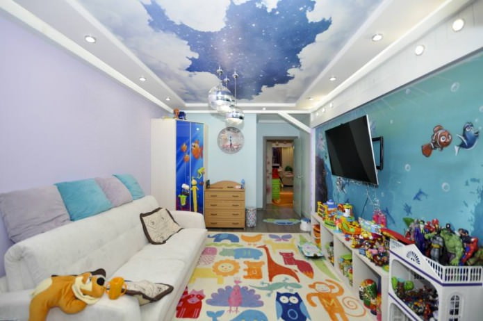 Stretch ceiling in the nursery for a boy