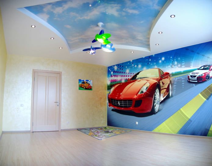 stretch ceiling with photo printing in the children's room