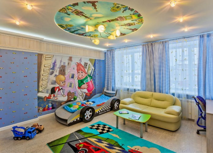 photo printing on a stretch ceiling in a nursery