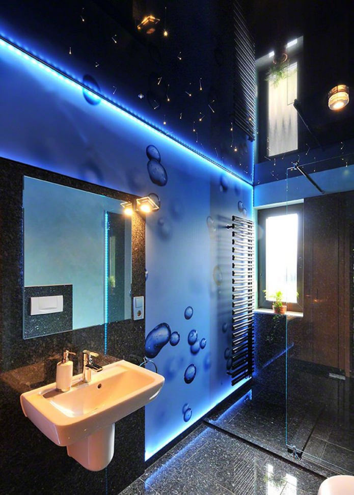floating ceiling structure in the bathroom