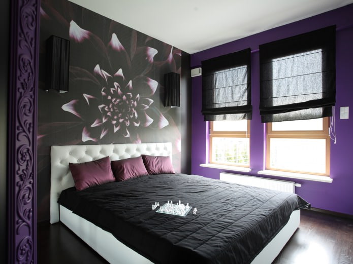 Black and purple bedroom interior