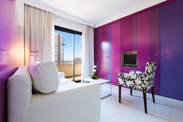 combination of white and purple in the living room