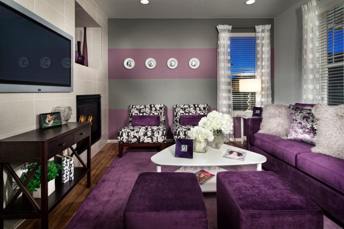 Gray-purple living room interior