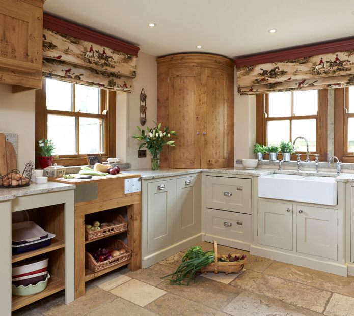 two windows in the kitchen in country style