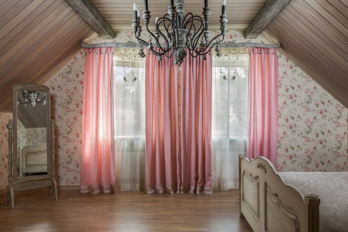 pink curtains in a country house