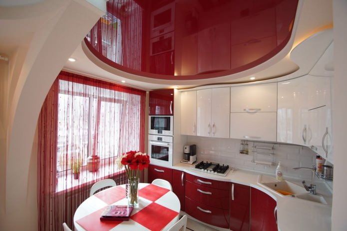 piros szál függöny muszlin a konyhában