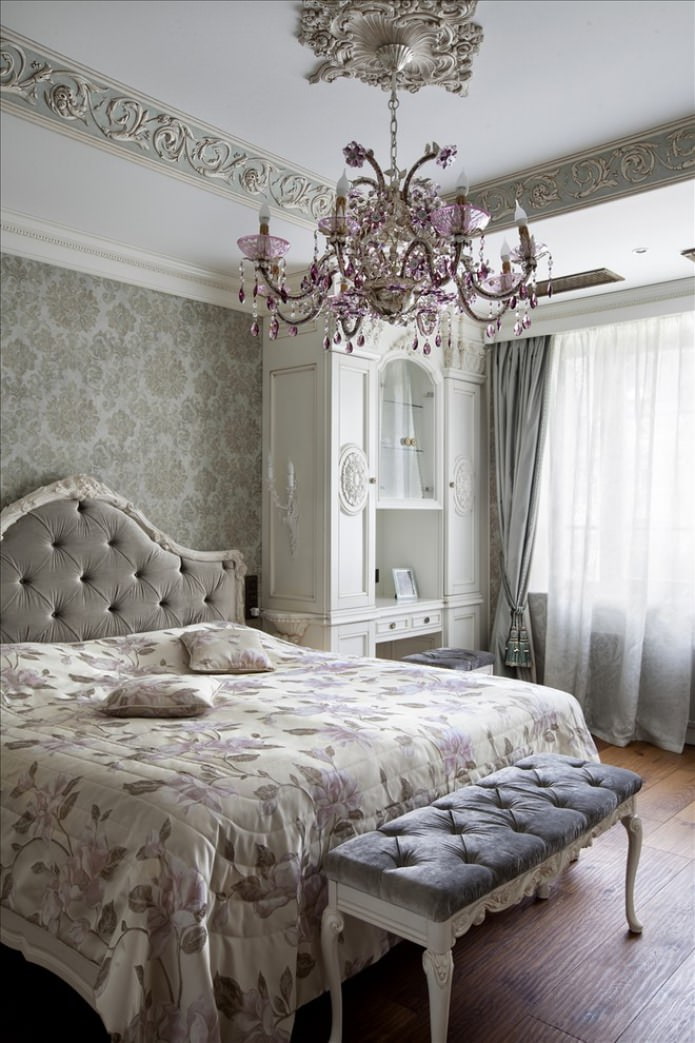 classic crystal chandelier in the bedroom