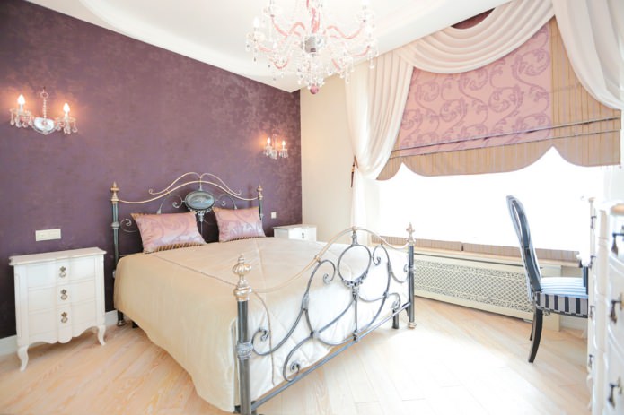 lilac and white curtains in the bedroom
