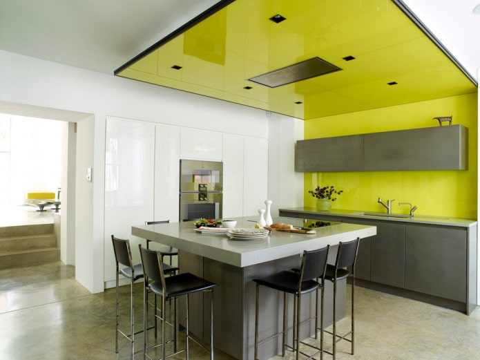 yellow ceiling in the kitchen