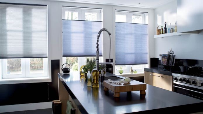 Blinds-pleated in the interior of a modern kitchen