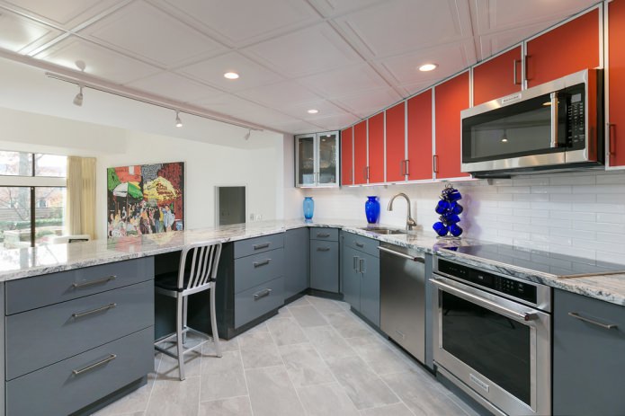 Red and gray kitchen