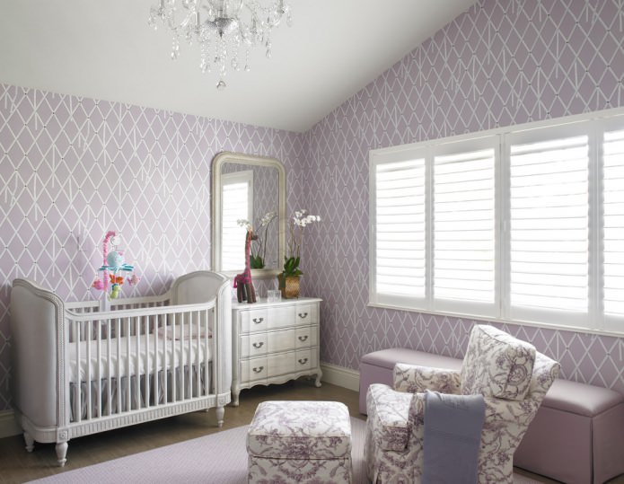wallpaper with a geometric pattern in the nursery
