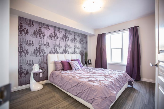 purple curtains and lilac accent wall