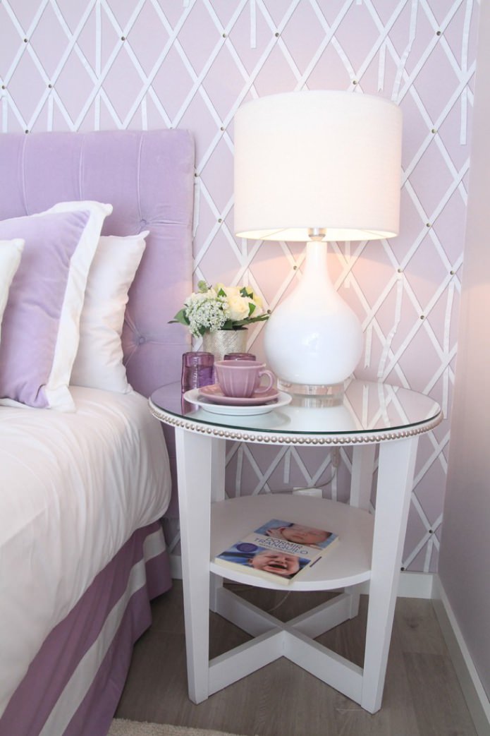 bedroom with lilac walls