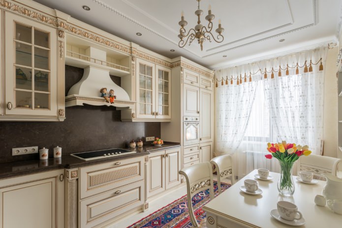 Classic style beige kitchen set