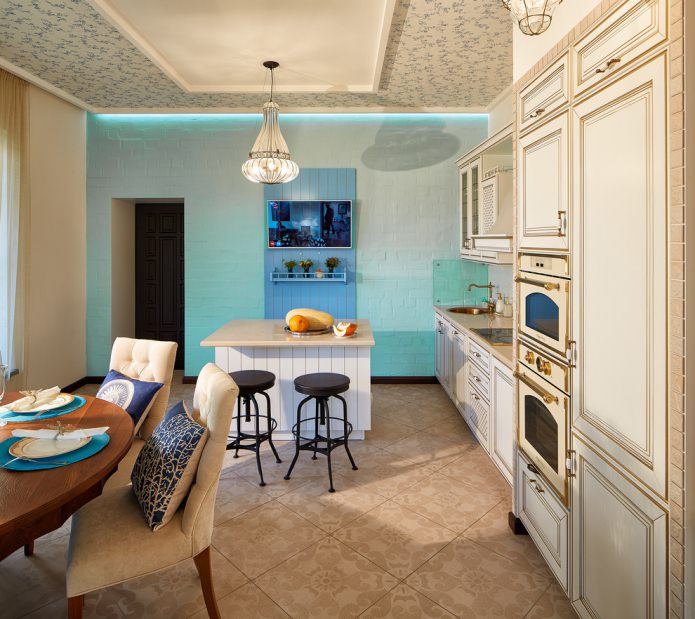 turquoise with beige in the kitchen